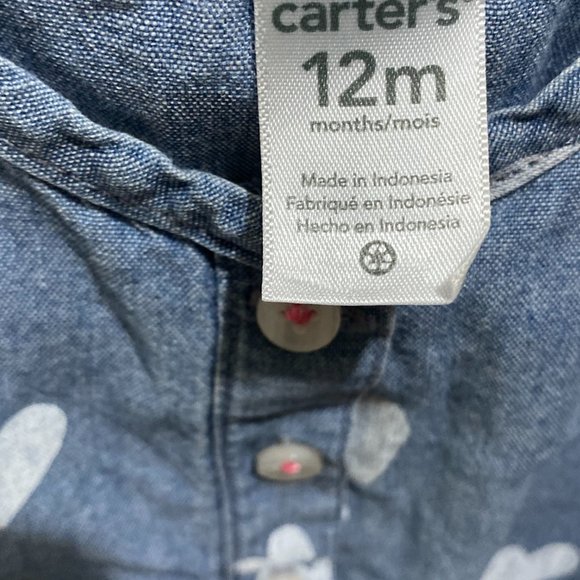 Carter's ❤️ Girl Blue 100% Cotton Button Front Dress Size 12 Months (PRE-LOVED) - Picture 4 of 6